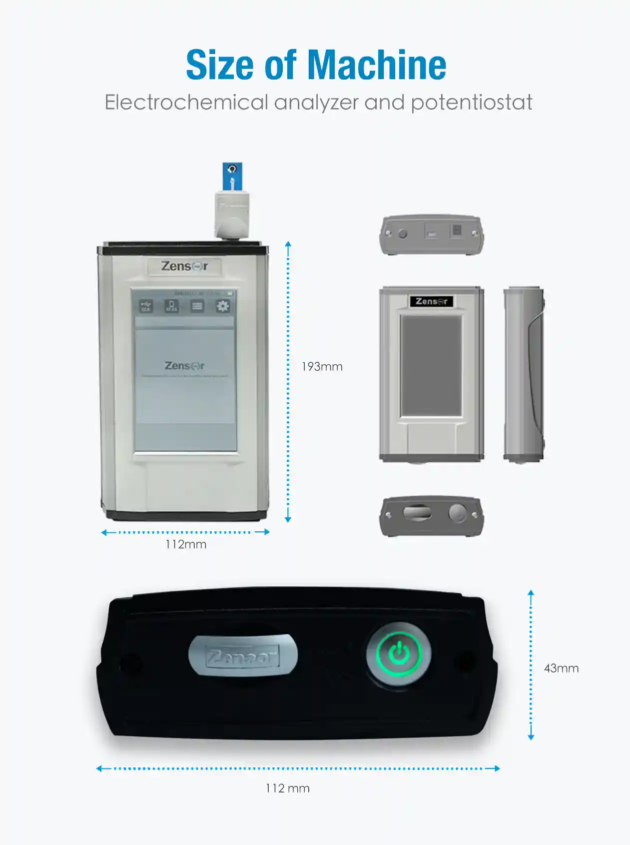 電化學模擬器/分析儀/工作站的外觀尺寸圖-Zensor R&D-ECAS100