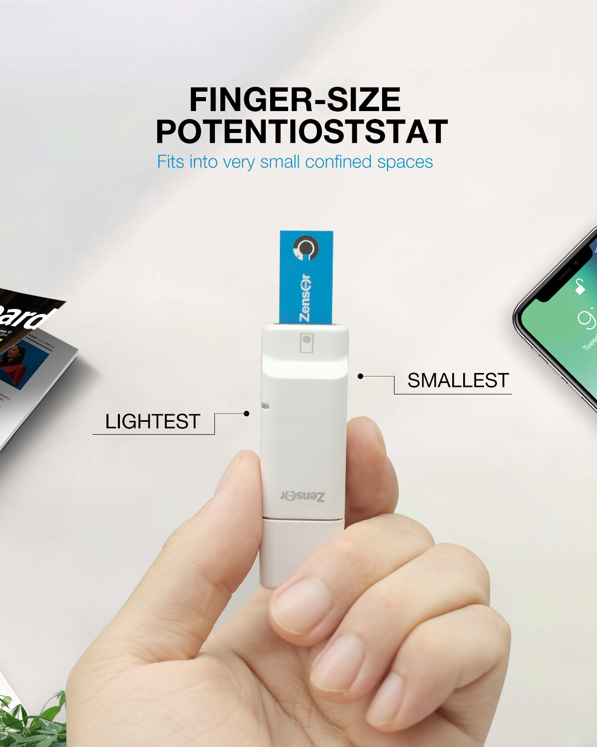 只有手指大小的無線電化學分析儀/工作站/恆電位儀-Zensor
                                                        R&D-ECWP100